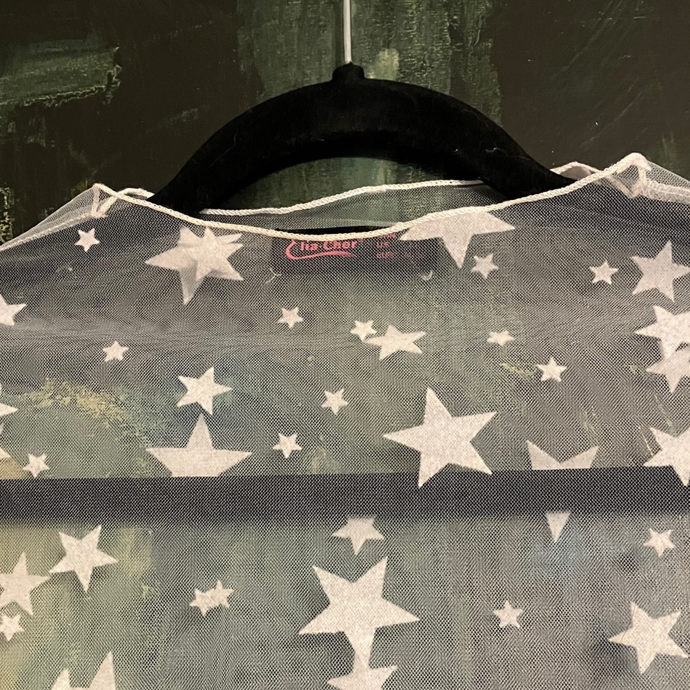 Sheer Elia Cher White Star Patterned Festival Party Club Top -Size S July 4th - Picture 4 of 10